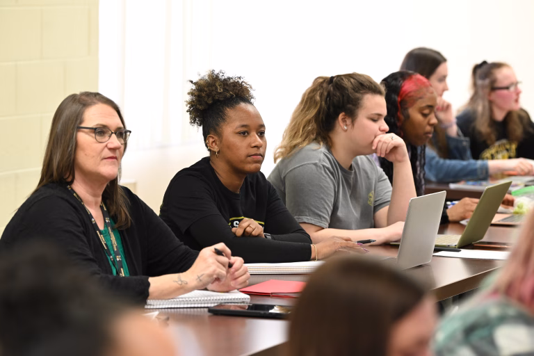 Students in the Social Work program listen to a lecture