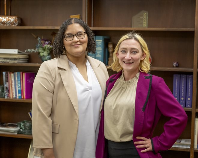 (From left) Sierra Williams and Jessica Lacy, senior social work majors from West Virginia State University, have been selected for the prestigious Judith A. Herndon Fellowship for the 2024 session of the state legislature. They were among only 10 students from around the state selected for the fellowship program.