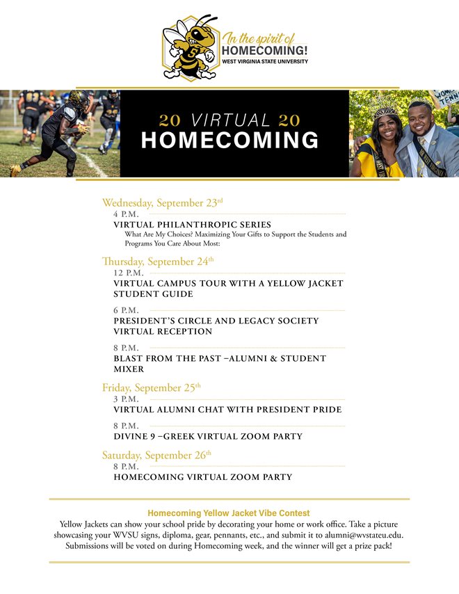 Virtual Homecoming 2020 Schedule of Events