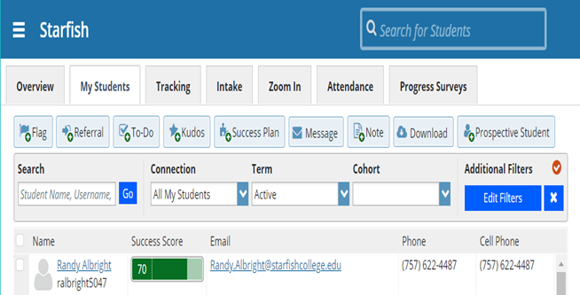 Click on the Students navigation item to see your list of students. Find the desired student by typing the name into the Search box.