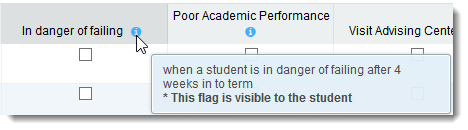 Click the information icon () associated with an item to verify whether or not the student can view the flag and related comments.