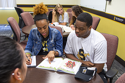 Students studying a textbook