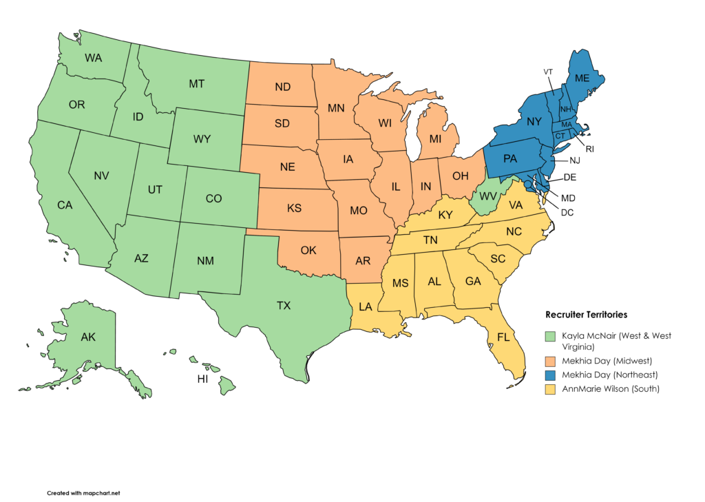 Graphic displaying WVSU Recruiter Territory map.